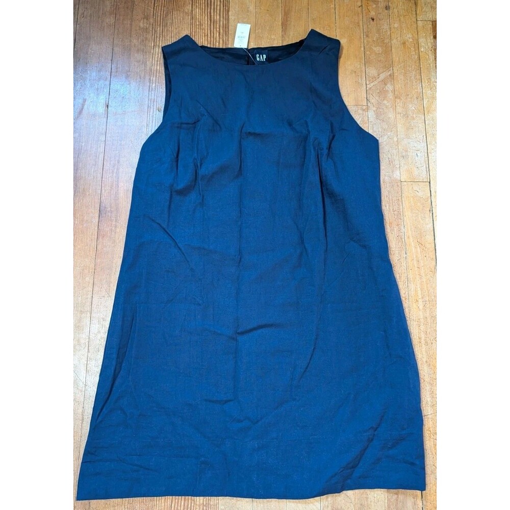 NWT Women's Gap Linen-Blend Mini Shift Classic A-Line Dress Navy Large Tall